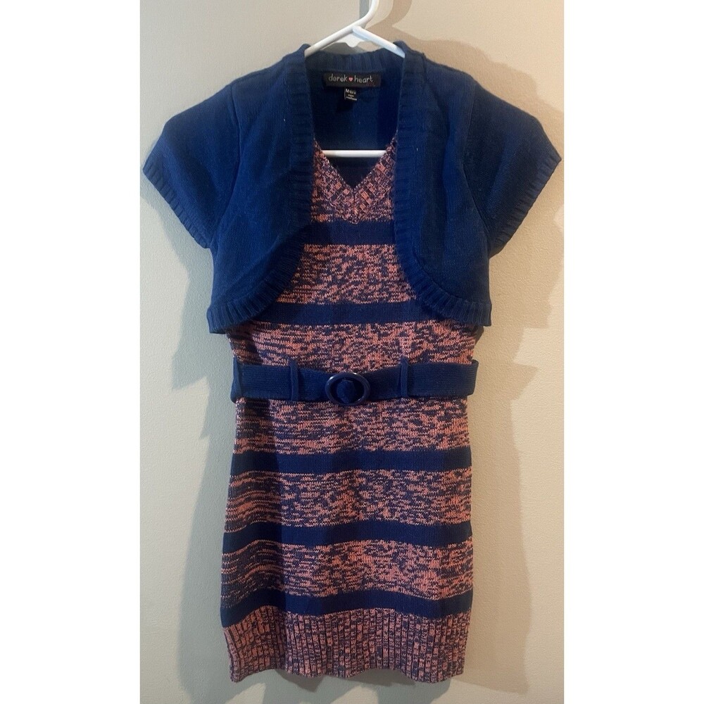 Derek Heart Girl Blue Pink Sweater Dress Size M 10-12